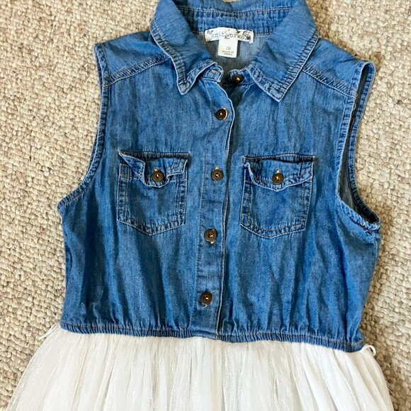 Knit Works Denim Cifon Flared Girls Dress 12 Knitworks Blue White - Picture 2 of 9